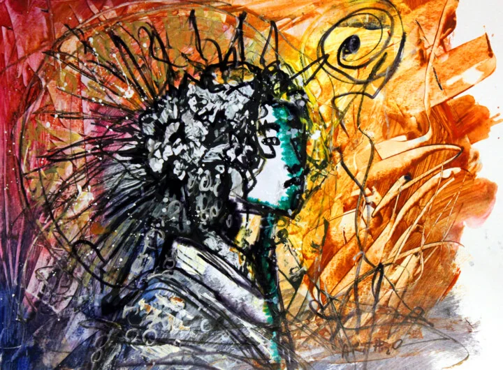 Click to view in high resolution Blue and Yellow Japanese Portrait