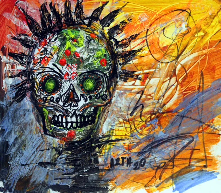 Click to view in high resolution Punk Skull in Orange and Green