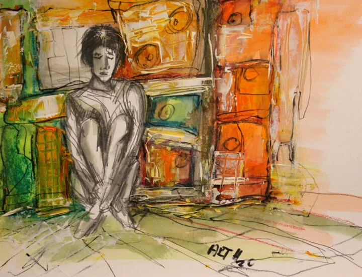 Click to view in high resolution Solitary Figure in Server Room Colors