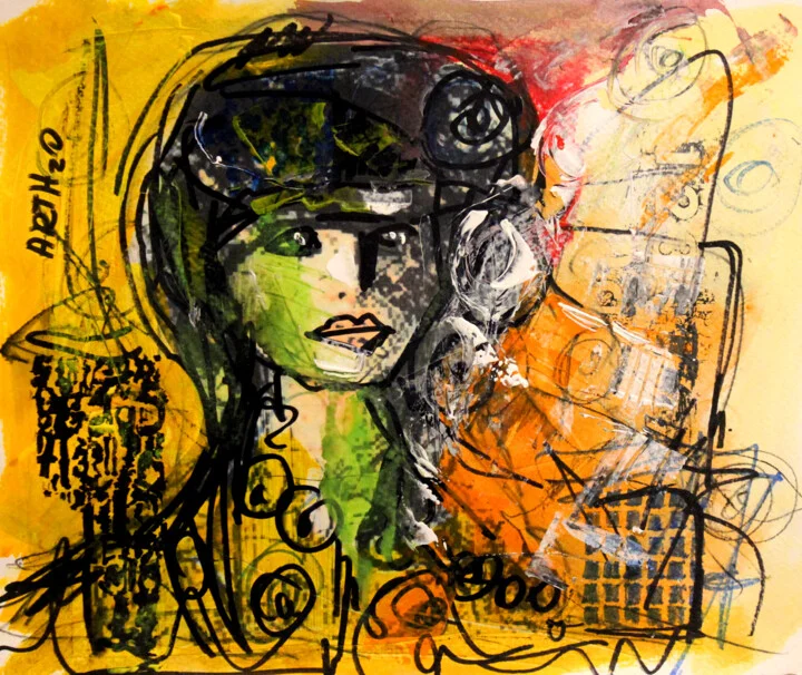 Click to view in high resolution Cool Green and Red French Woman Portrait