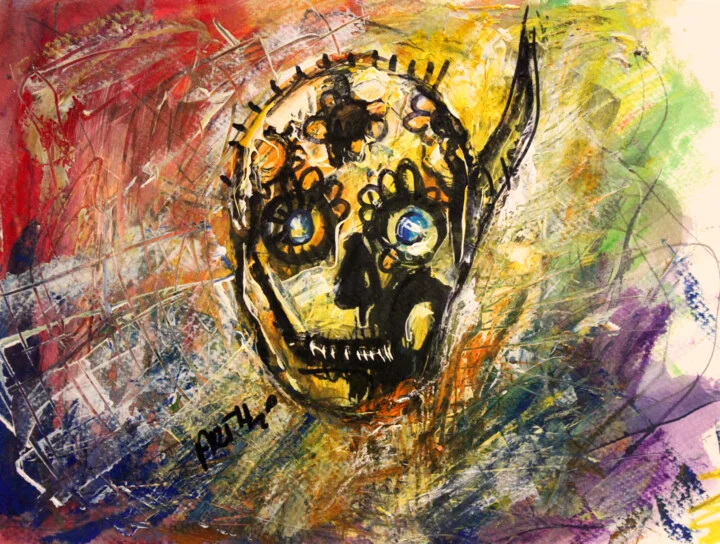Click to view in high resolution Marigold Skull in Expressionist Style