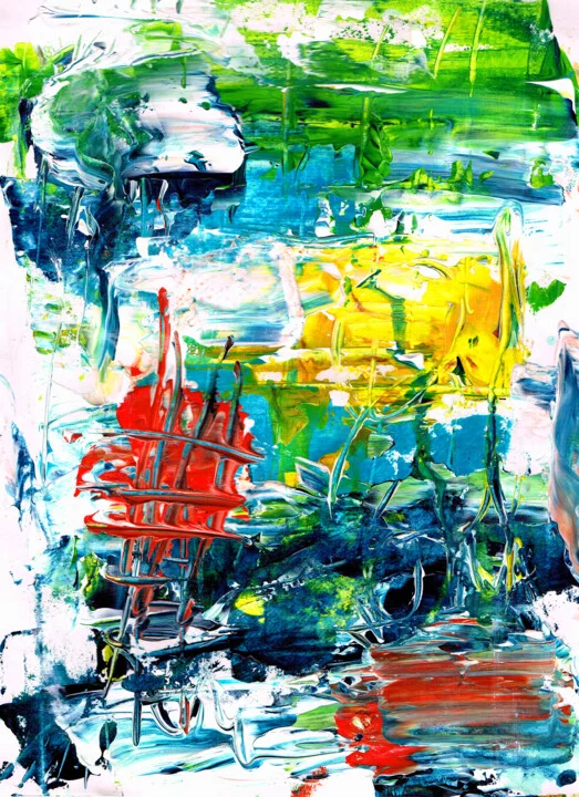 Click to view in high resolution Dynamic Abstract in Cerulean and Red