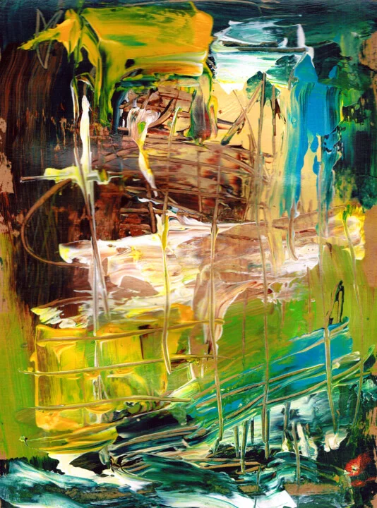 Click to view in high resolution Ochre and Green Abstract Bogland