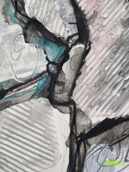 Click to view in high resolution Gray, Black, and Turquoise Abstract Composition