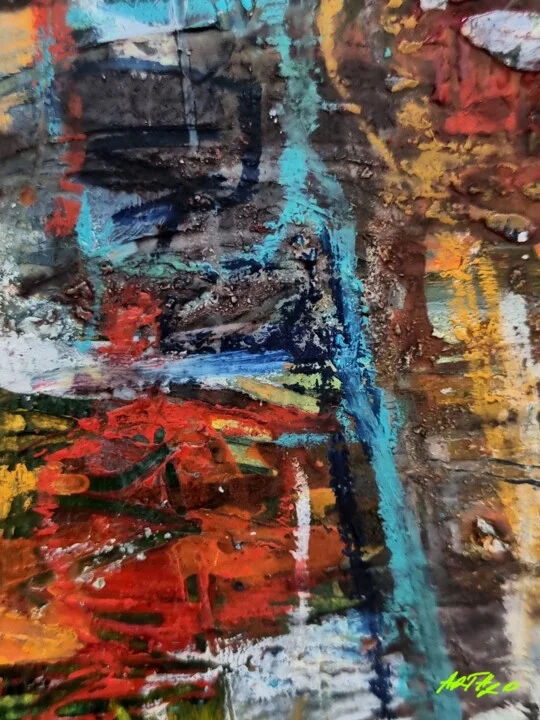 Click to view in high resolution Energetic Urban Composition in Teal and Red