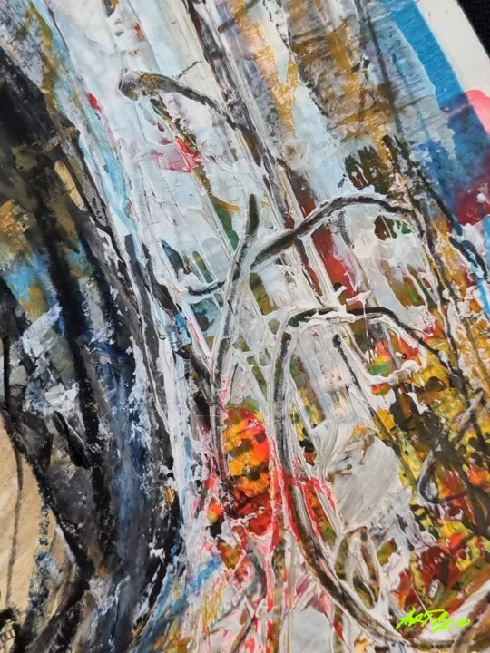 Click to view in high resolution Textured Urban Abstract in Black, White, and Gold