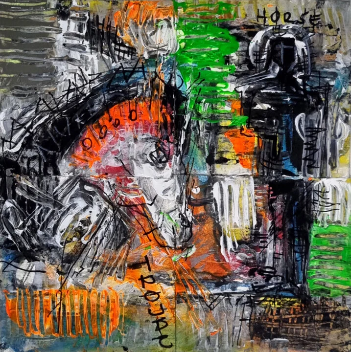 Click to view in high resolution Intrigue in Orange and Green Abstract