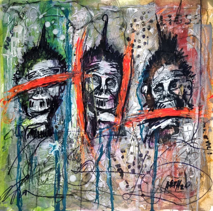 Click to view in high resolution Red, Black, and Green Primate Portrait