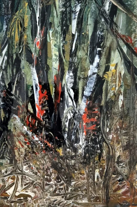 Click to view in high resolution Dark Green and Red Forest Abstract