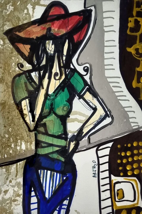 Click to view in high resolution Woman in Red Hat with Bold Colors