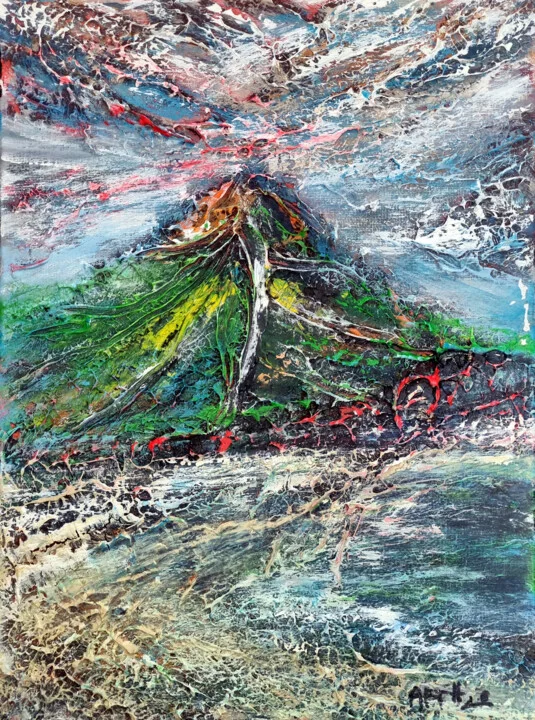 Click to view in high resolution Emerald Hill, Abstract Landscape in Green and Blue