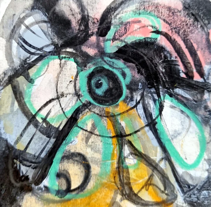 Click to view in high resolution Whirling Energies, Abstract in Teal and Black