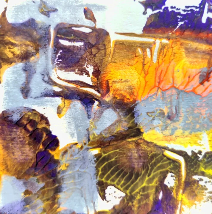 Click to view in high resolution Golden Ember, Abstract in Ochre and Violet