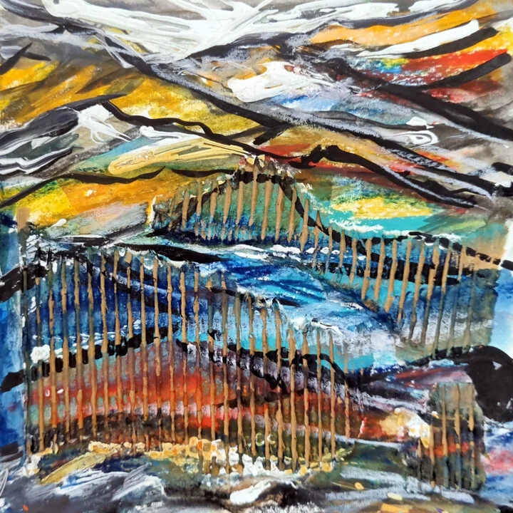 Click to view in high resolution Blue and Gold Abstract Hills