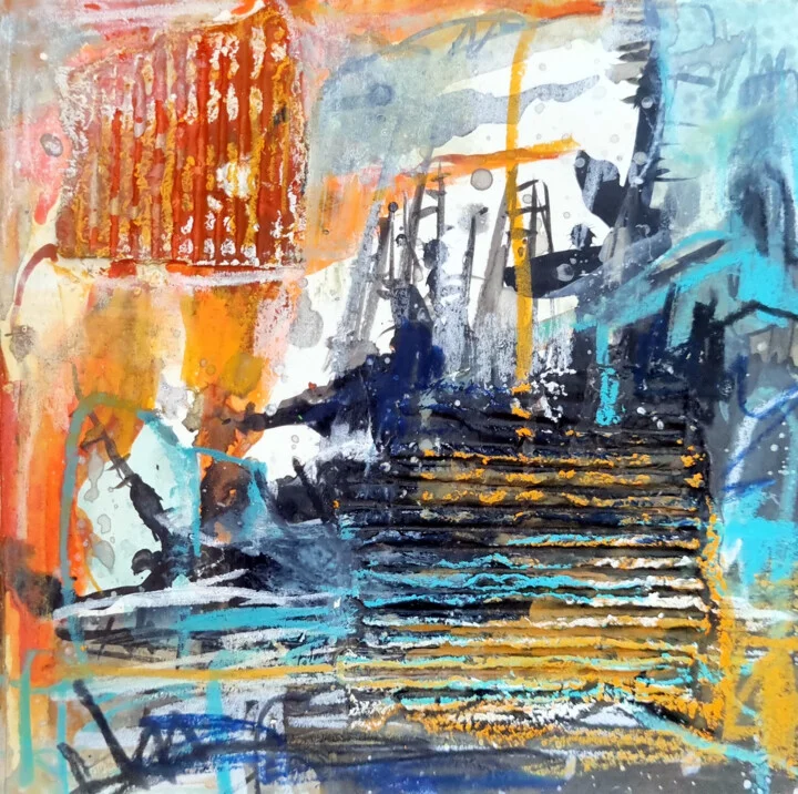 Click to view in high resolution Harbour Abstraction in Blue and Orange