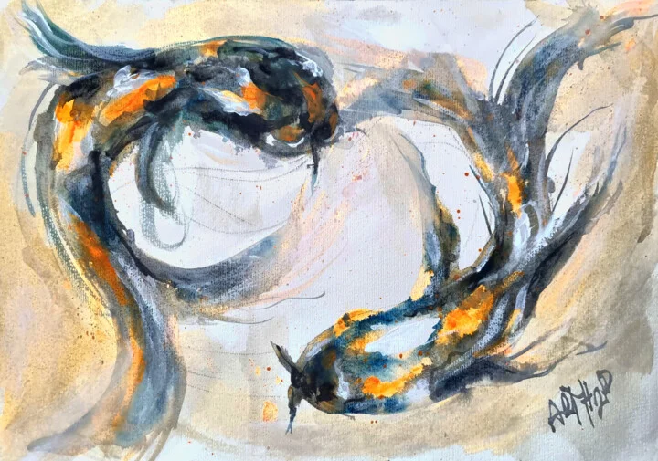 Click to view in high resolution Dynamic Koi Fish in Blue and Gold