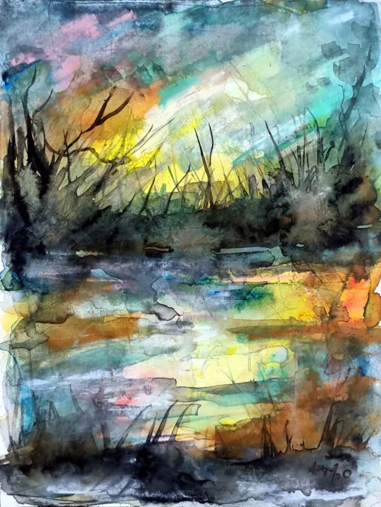 Click to view in high resolution Warm Hued Riverbank at Dusk