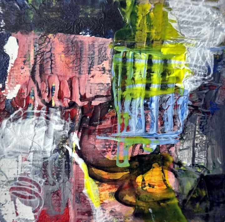 Click to view in high resolution Lime Green and Crimson Textured Abstract