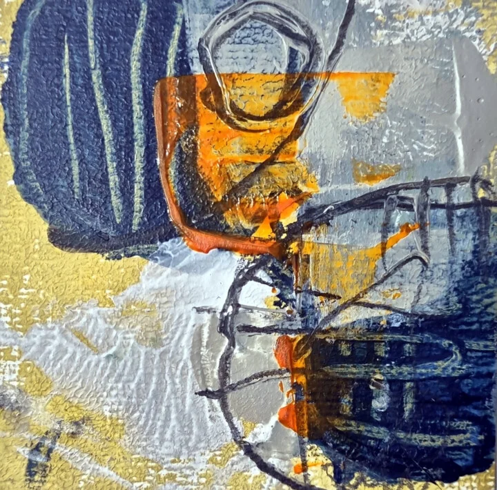 Click to view in high resolution Blue and Gold Abstract Mixed Media