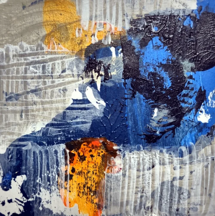 Click to view in high resolution Blues and Gold Abstract Energy Play