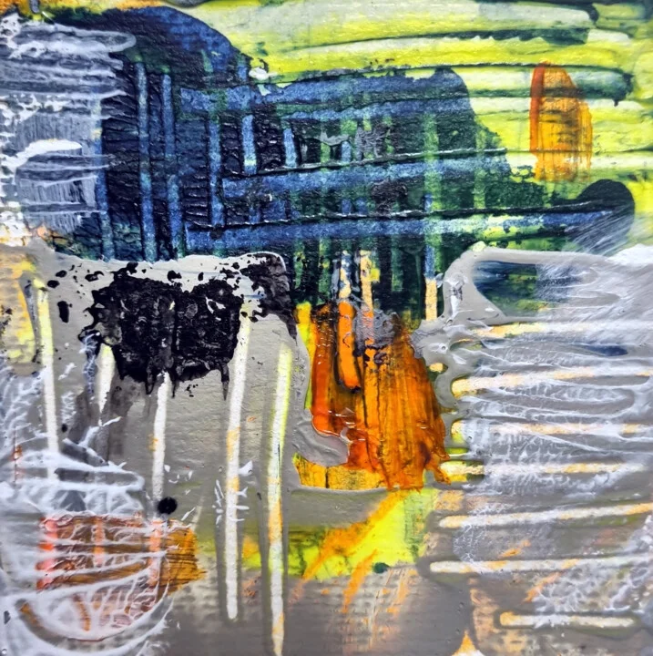 Click to view in high resolution Blue and Yellow Urban Abstract Composition