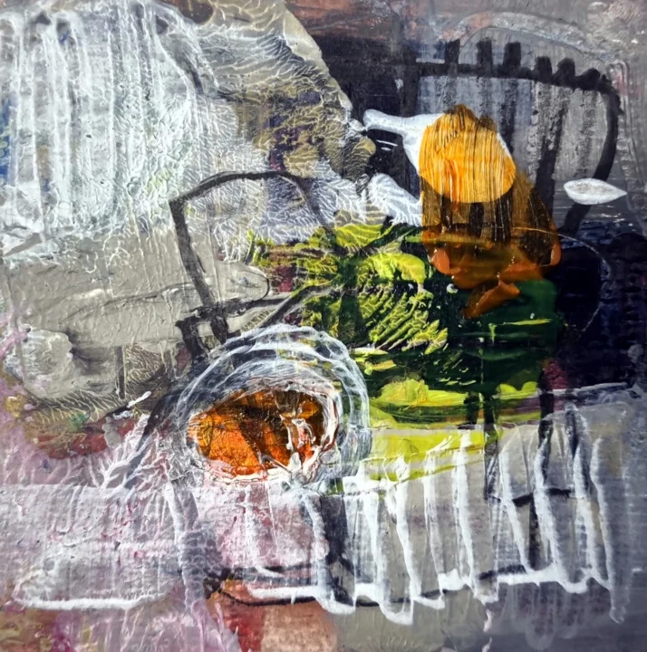 Click to view in high resolution Grey and Orange Urban Bloom on Paper