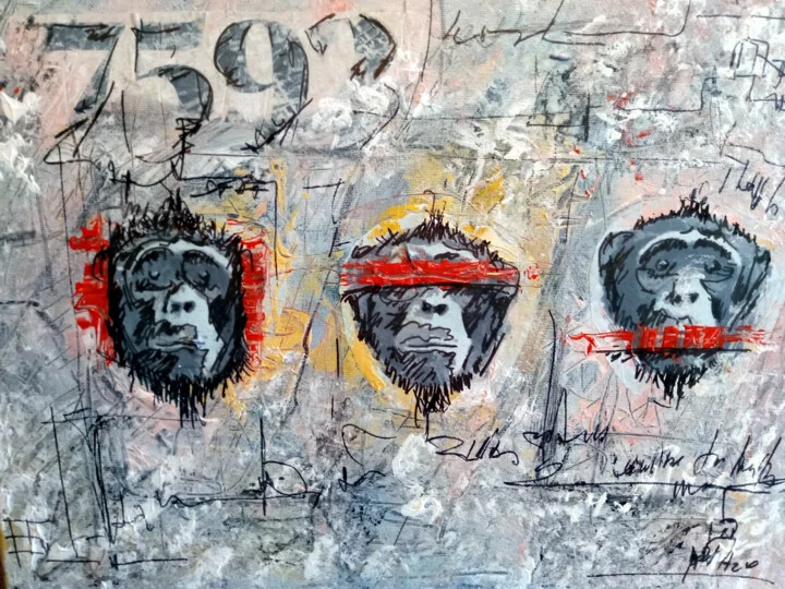 Click to view in high resolution Gray Monkey Portraits with Red Accents
