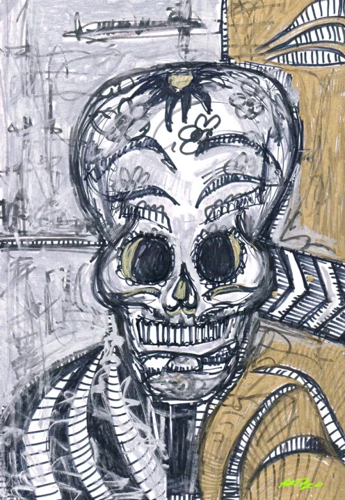 Click to view in high resolution Bold Black and Yellow Skull Drawing