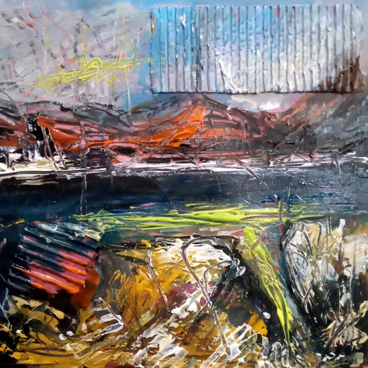 Click to view in high resolution Rust Orange and Deep Blue Coastal Abstract