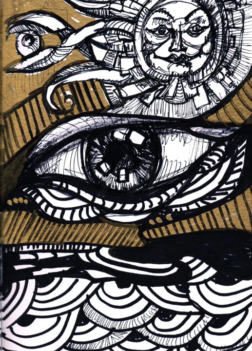 Click to view in high resolution Gold and Black Landscape with Symbolic Eye