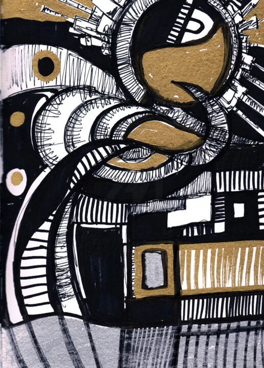 Click to view in high resolution Dynamic Gold, Black, and Silver Abstract Ink