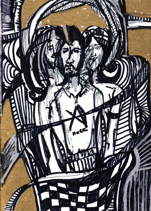 Click to view in high resolution Intricate Black and Gold Figures Drawing