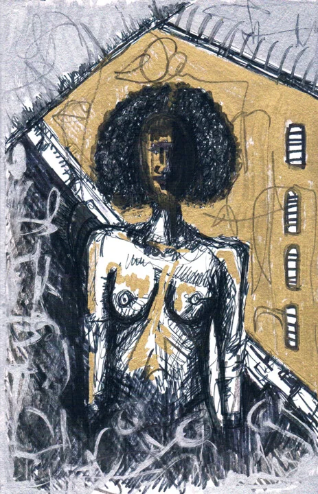 Click to view in high resolution Black and Gold Woman Portrait Drawing