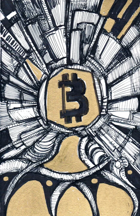 Click to view in high resolution Striking Black and Gold Bitcoin Drawing