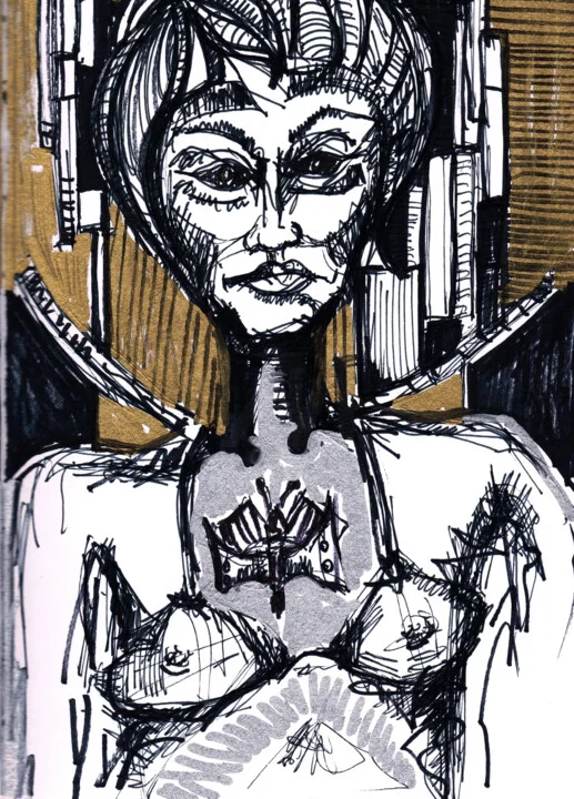 Click to view in high resolution Expressive Black and Gold Figure Drawing