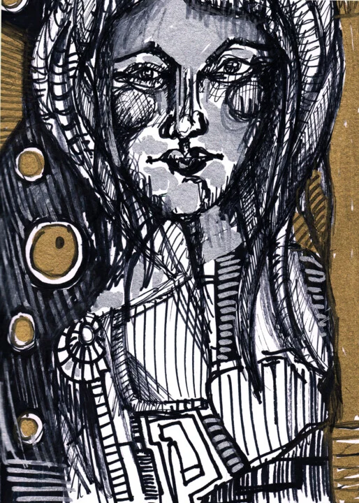 Click to view in high resolution Ochre and Charcoal Portrait of a Girl