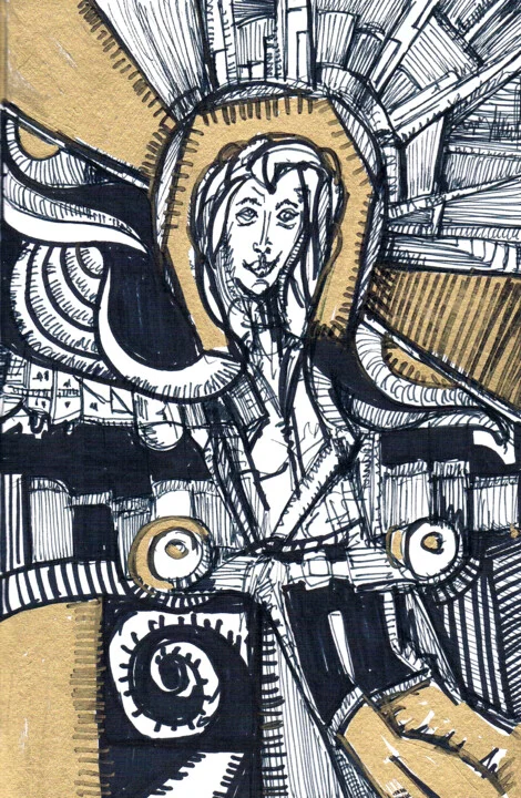 Click to view in high resolution Ochre and Black Ink Fairy Drawing