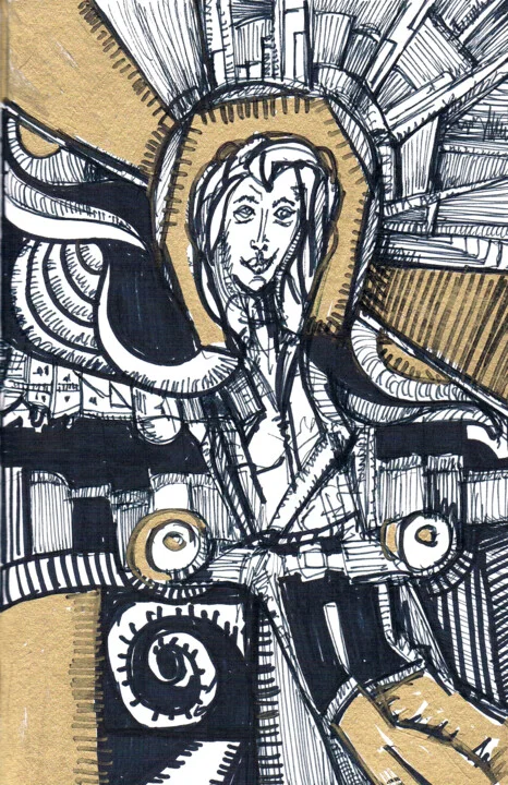 Click to view in high resolution Intricate Girl in Gold and Black Ink