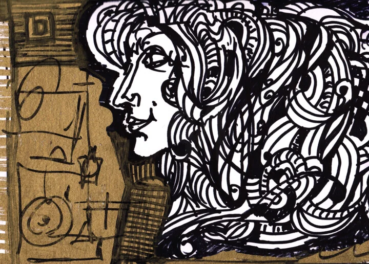 Click to view in high resolution Flowing Woman in Black and Gold Ink