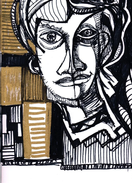 Click to view in high resolution Striking Black and Gold Portrait Drawing