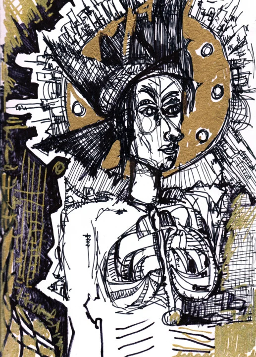 Click to view in high resolution Dynamic Ink Drawing of King of the Bongo