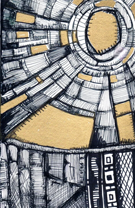 Click to view in high resolution Golden Martian Landscape Ink Drawing