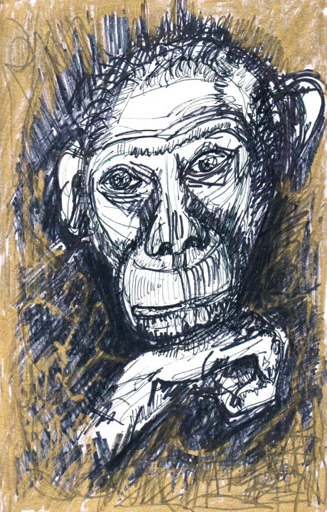 Click to view in high resolution Black and Gold Monkey Face Drawing