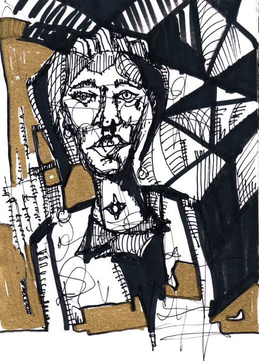 Click to view in high resolution Striking Gold and Black Portrait Drawing