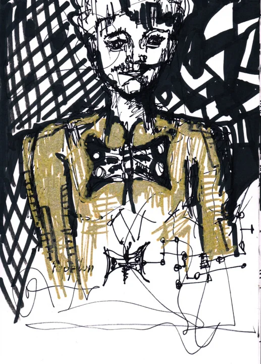 Click to view in high resolution Elegant Black and Gold Figure Drawing