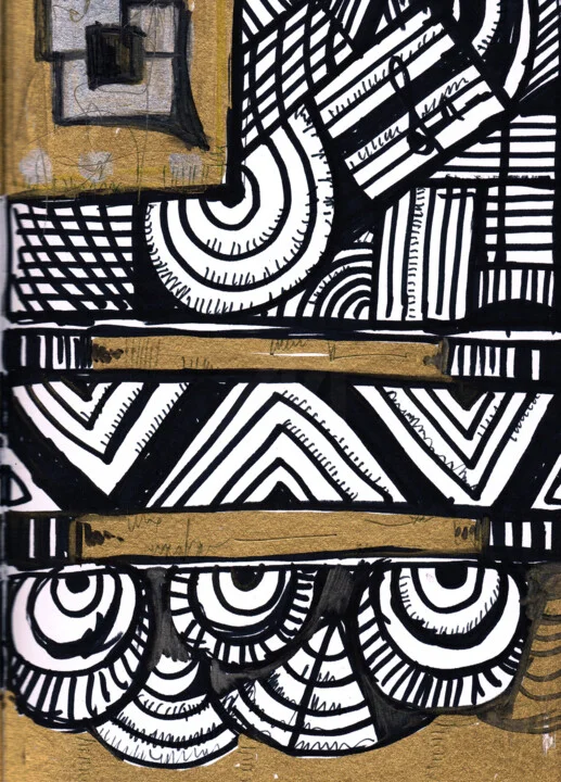 Click to view in high resolution Dynamic Black and Gold Abstract Drawing