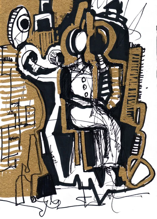 Click to view in high resolution Vivid Gold and Black Portrait Drawing