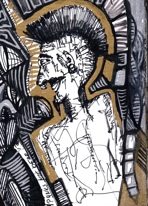 Click to view in high resolution Dynamic Black and Gold Punk Boy Illustration