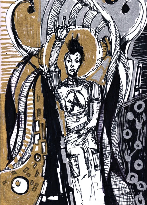 Click to view in high resolution Bold Gold and Black Rebel Figure Drawing