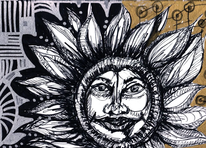 Click to view in high resolution Joyful Gold Sun Drawing on Paper